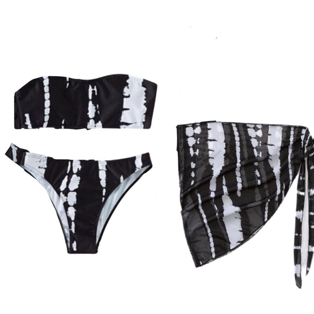 🌟2 FOR $15🌟 NWOT 3 piece Tie Dye Bandeau Bikini Set w/ Beach Skirt Women’s Large